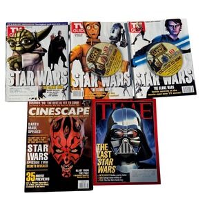 Vtg Star Wars Magazine Lot of 5 - Time, Cinescape, TV Guide Clone Wars w CD-ROMs